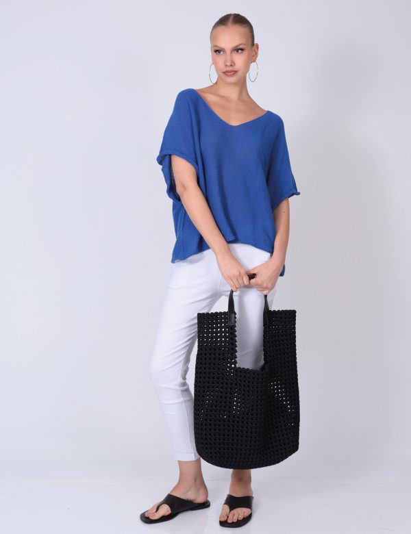 3840 - Outfits For You Black leather woven tote bag – spacious and stylish summer accessory for women